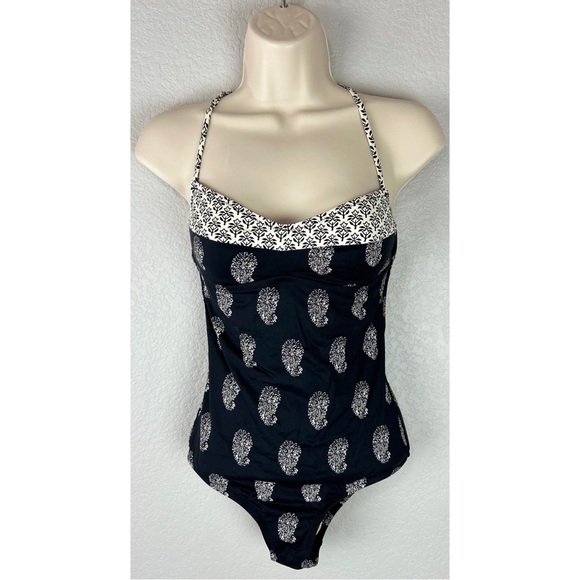 Madewell Black One Piece Swimsuit with White Pasley Print, size 2 - Picture 1 of 7